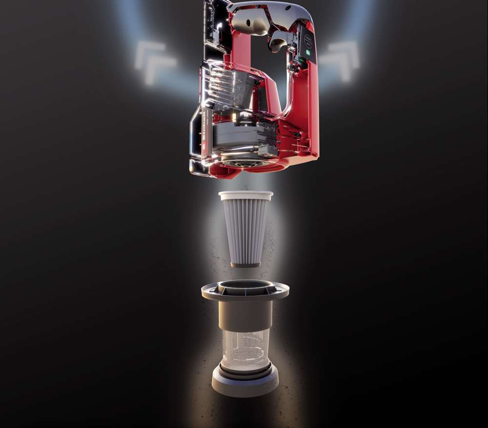 Sistema di filtraggio a 3 livelli, senza sacchetto