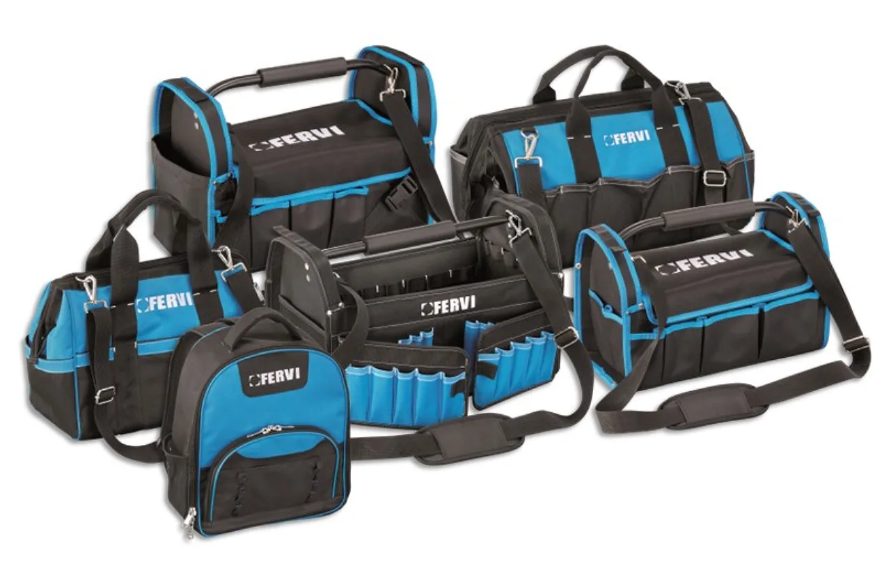 Borsa Portautensili Fervi Con 19 Tasche – Poliestere 1680D, Dimensioni 48x25x22,5 Cm, Con Tracolla