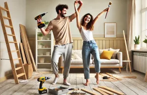 giovane coppia esulta dopo aver fatto bricolage