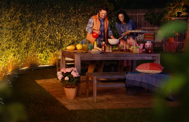 illuminazione esterna durante un barbecue