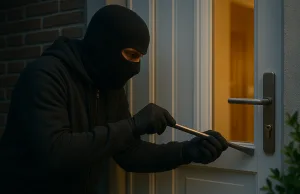 ladro mascherato forza la porta di casa